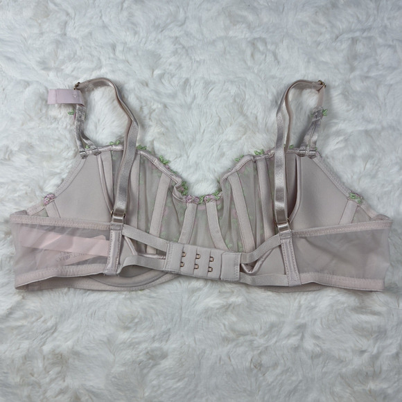 Victoria’s Secret Dream Angels Balconette Bra 36B Pink Rosebud Floral Embroidere - Picture 2 of 6